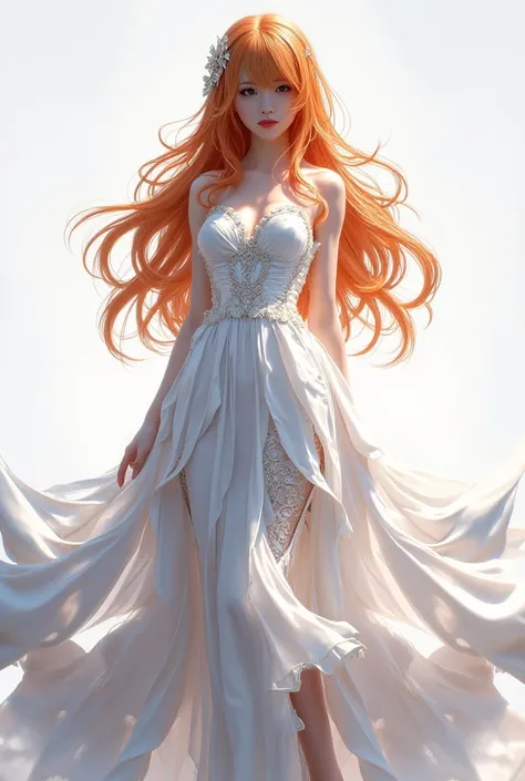 BLEACH Inoue Orihime　 White Long Dress　 long orange hair