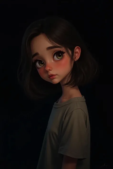  Young Girl , with serious traits that allow him to show seriousness, intrigue,  looking back.  The background is completely black .  The general design must be friendly and striking ,  suitable for a YouTube channel of reactions .