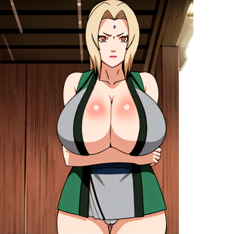 Tsunade (Naturo Shippuden), en bikini ,  super busty , super big ass , super peirnas ,  transparent clothing , super short clothes , huge nipples , exposed legs, back and hips, marked ass and huge , super tetas , vagina 