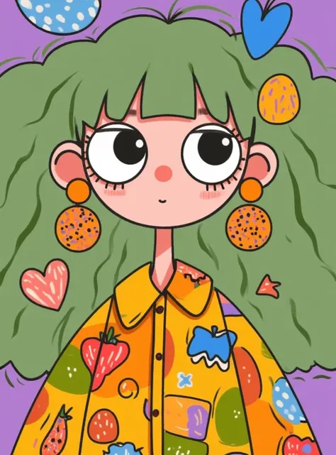 Flat wind，vector，Cartoon， elementary school students in the classroom ，, big eyes， has a lovely expression， bangs， Minimalist， women's shirt with big collar，Put together ，autumn，Lovely art style,  colorful! Digital illustration style, Mathematical Art.  co...