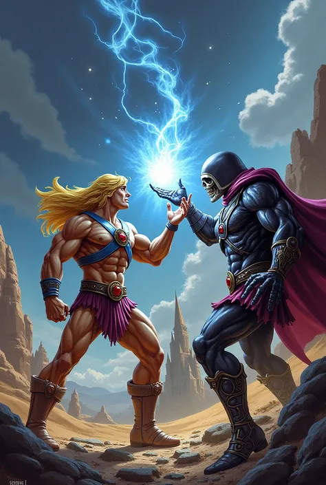 Battle between He-man and Skeletor from the Masters of the Universe 