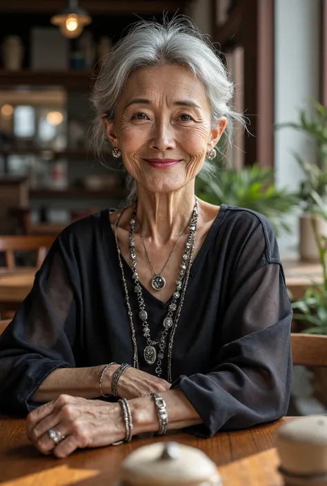 Detail Tweaker LoRA、 photorealistic、 full body image、60-year-old Japanese charismatic old tribal fashion model、 grandma who forcibly makes her younger、Small wrinkles, freckles, and spots on the skin、A dreamy smile、A thin, poor body、super petite body、Irrit...