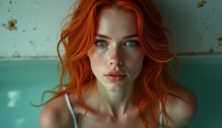  Sexy woman with good physique redhead white skinned hair up to her shoulder a little fishy