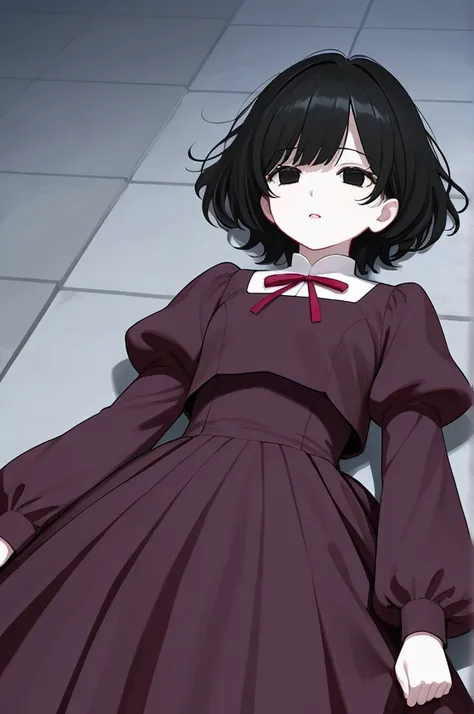 A 17-year-old Japanese girl, with snow-white skin, possessing empty black eyes and short, messy black hair as well. She is wearing a magical girl uniform.