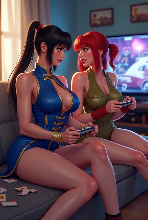 sexy girls playing playstation together chun li cammy