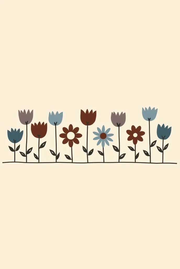 I want a horizontal beige background that has different brown, gray and blue flowers around it. 