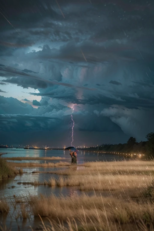 Rain and People celebrating in a thunderstorm