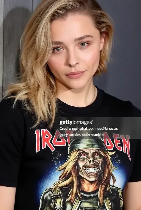 chloé short hair who wears a iron maiden t-shirt and  and wears a LEATHER Bracelet - 3 Rows of 7 Flat Nails flirt