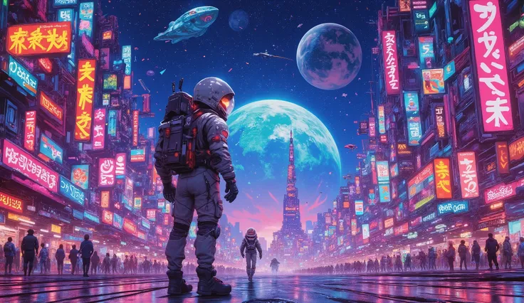 an astronaut in an intergalactic port , galaxy, anime, planeta tierra