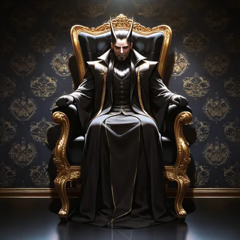  king of the shadows, black, sitting of iron chair, high resolution, 8k, detailed, realistic , photography, wallpaper, full shot, night, golden ratio, red moonSuper Detailed, Best Quality, High Resolution, Masterpiece, 