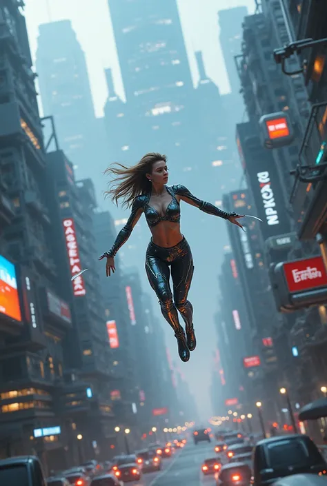 a futuristic sci-fi cityscape, advanced technology, beautiful woman in futuristic outfit flying over city, sound waves propagating through the air, cinematic lighting, photorealistic, hyper-detailed, 8k, best quality, (realistic:1.6), (photorealistic:1.4),...