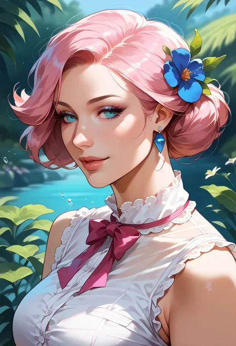 (( Masterpiece, high quality , anatomically accurate , high quality , ultra high quality , adjust the depth of field , , high quality )),Charlie Bowater&#39;s realistic lithograph portrait of a woman, flower, [Gear], pipe,  dieselpunk , Multicolored ribbon...