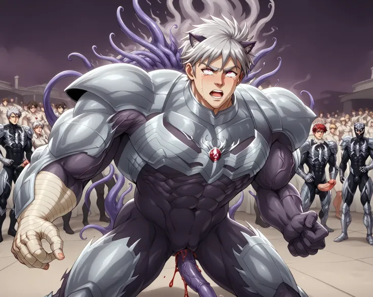 Toei animation style,((( Huge Muscles))),Confront the enemy, High Precisionな顔,Hyunckel, handsome, handsome,((Huge penis,Anal Sex 1.7)), crying face, Silver Hair,,8k, High Precision,'s greatest masterpiece, detailed depiction of up to the front door,Spiked ...