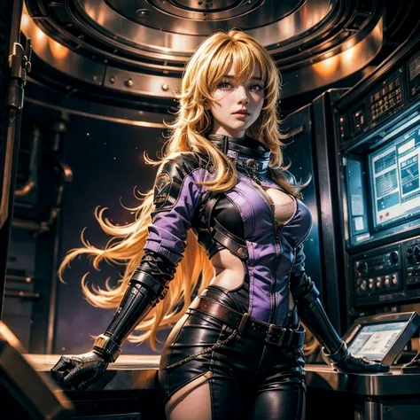 yangxiaolong, yang xiao long, long hair, blonde hair, large breasts, (purple eyes:1.3), ahoge, bangs, BREAK wearing a military power suit, mechanical arms, single mechanical arm, prosthesis, prosthetic arm, BREAK night, stars, standing with black haired co...