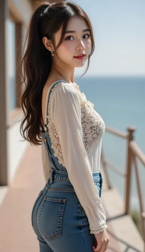 The full-body photo of a beautiful and attractive 20-year-old woman showing in a flirtatious pose against the backdrop of the downtown street with ocean view.
A strong light shines on her, making her appear bright and radiant.
Her beautiful hair is pulled ...