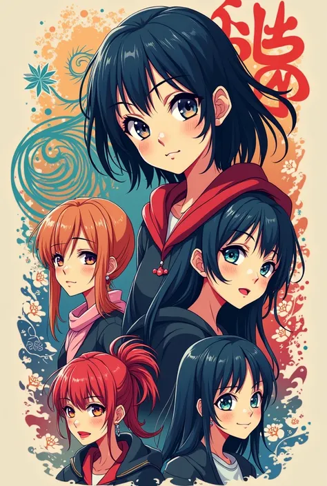 Create for me a collection of women's anime shirt prints