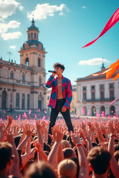 Jhope singing in the main square of Valladolid 