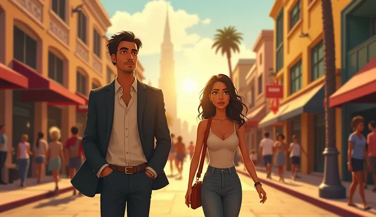  imagine this animated scene :  The golden California sun shone brightly over the bustling streets of San Diego.  Tourists walked excitedly through historic downtown , exploring stores ,  restaurants and sights that told the city's rich history .  Among th...