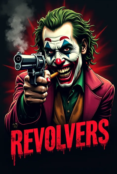 Make logo for Rock Punk band Named Revolvers put in IT crazy Joker with revolver aiming at me And cigar in mouth 