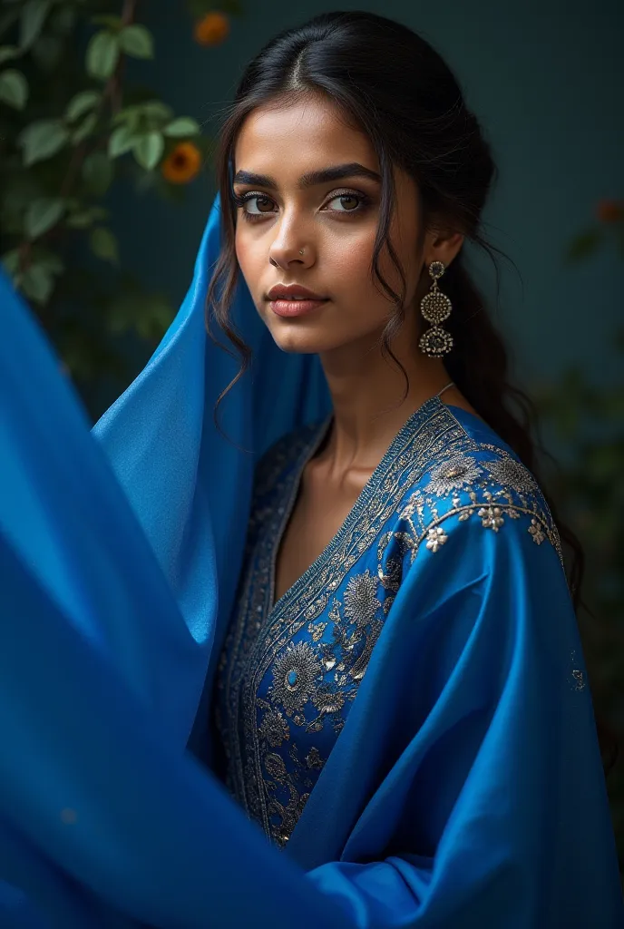 Finish woman wearing blue sari and blouses 