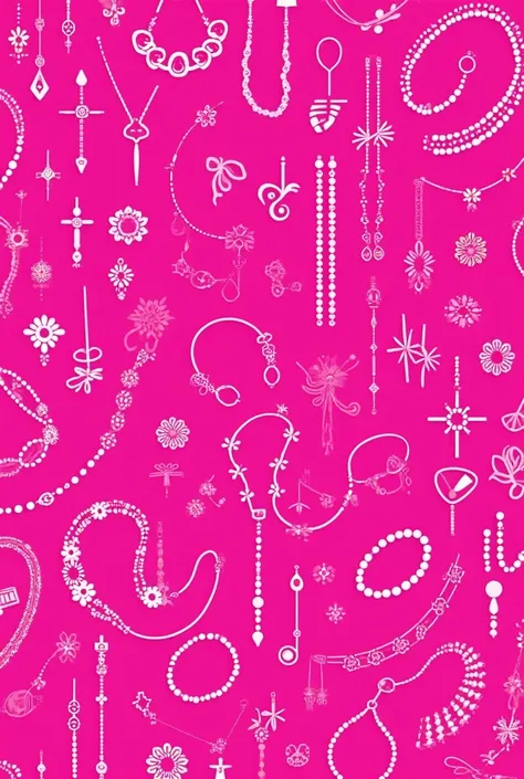 Now generate a fuchsia background that has pearls, necklaces, earrings, bracelets drawn in white or black lines in large quantities, so that these strokes are without a background please 