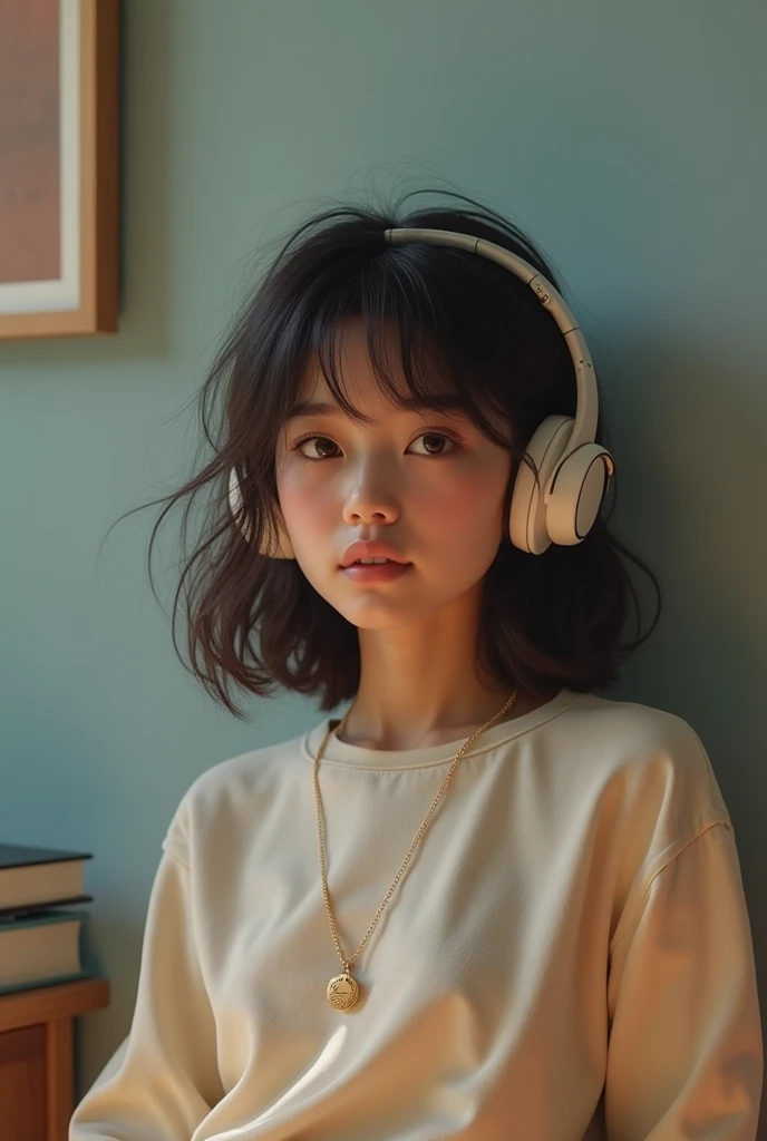 Teenager,   young girl, sixteen, With headphones 