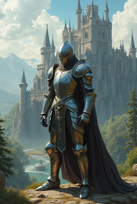 Fantasy world dragon castle photo realistic photo full body knight 