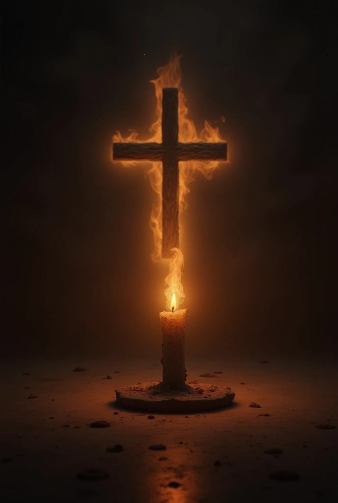 A burning candle or illuminated cross ,  representing faith and the conclusion of the prayer.

