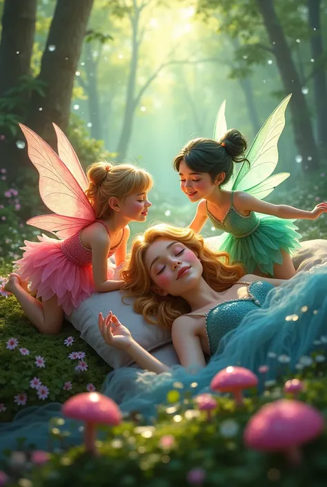 three fairies eating sleeping beauty 