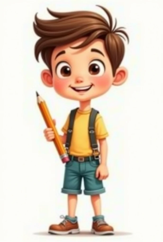 Full body boy cartoon cut with a pencil in his hand
