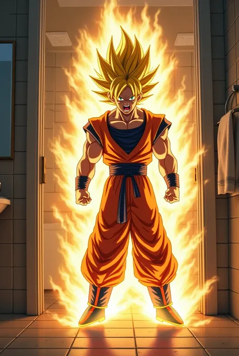 I WANT GOKU TO SCREAM, IN THE BATHROOM SLIGHTLY AROUND HIM THE KY OF SUPER SAYAYIN