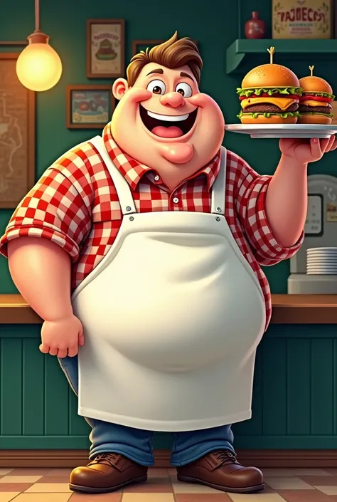 Generate a character for my hamburger restaurant, Our color is dark green and our name is Pacheco's, A character for big people, fun and that sells 