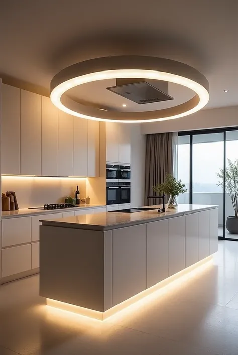 Modern kitchen design with circular lights