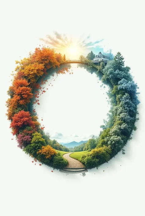  Jumping between seasons. autumn, spring , summer,  winter. In a circular image  