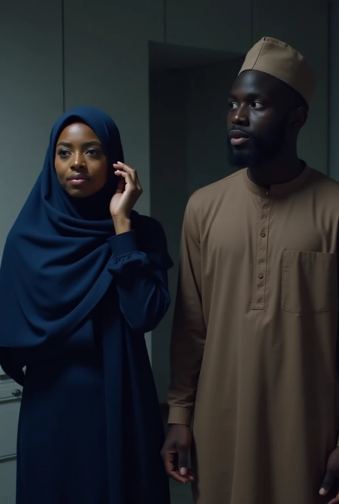 Scene 1: The Midnight Call (Chapter 1) Khadijah is wearing young 22 year old is wearing navy blue abaya with vail. MD is wearing brown hausa Kafta with cap, Abee Is wearing white hausa Kafta with cap
Khadijah was lying in bed, her phone pressed to her ear,...