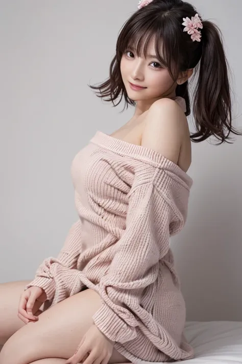  Realistic Photo Quality 、A Japanese model in a pastel pink see-through dress sits on a bed and poses for a photo, sexy :8,   sexyなドレス姿でポーズをとる, Japanese goddesses,  looking at camera、Detailed and beautiful eyes、 cute smiles 、 soft and gentle expression 、 h...