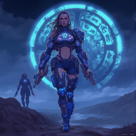 - Main Character, Beautiful woman "Dominica", long hair braided dreadlocks, Hands full of colored tattoos.

- Wearing a costume ("Full Sexy Armor"), a costume that embodies the form of "Blue Rangers - Mighty Morphin Power Rangers". (Chest and Thigh armor o...