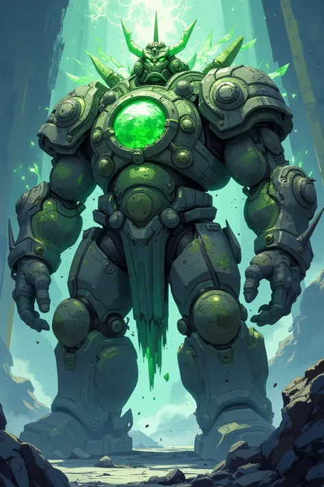 golem. anime.  Round rock joints form your body. anime. A huge green crystal on your chest. Disheveled body