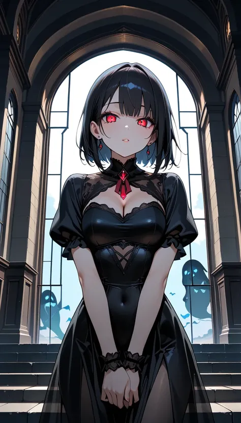 a sexy ghost girl in a haunted mansion,(best quality,4k,8k,highres,masterpiece:1.2),ultra-detailed, beautiful detailed eyes,beautiful detailed lips,extremely detailed face,long eyelashes,1girl,ghost,supernatural,spooky,haunted house,moonlight,moody atmosph...