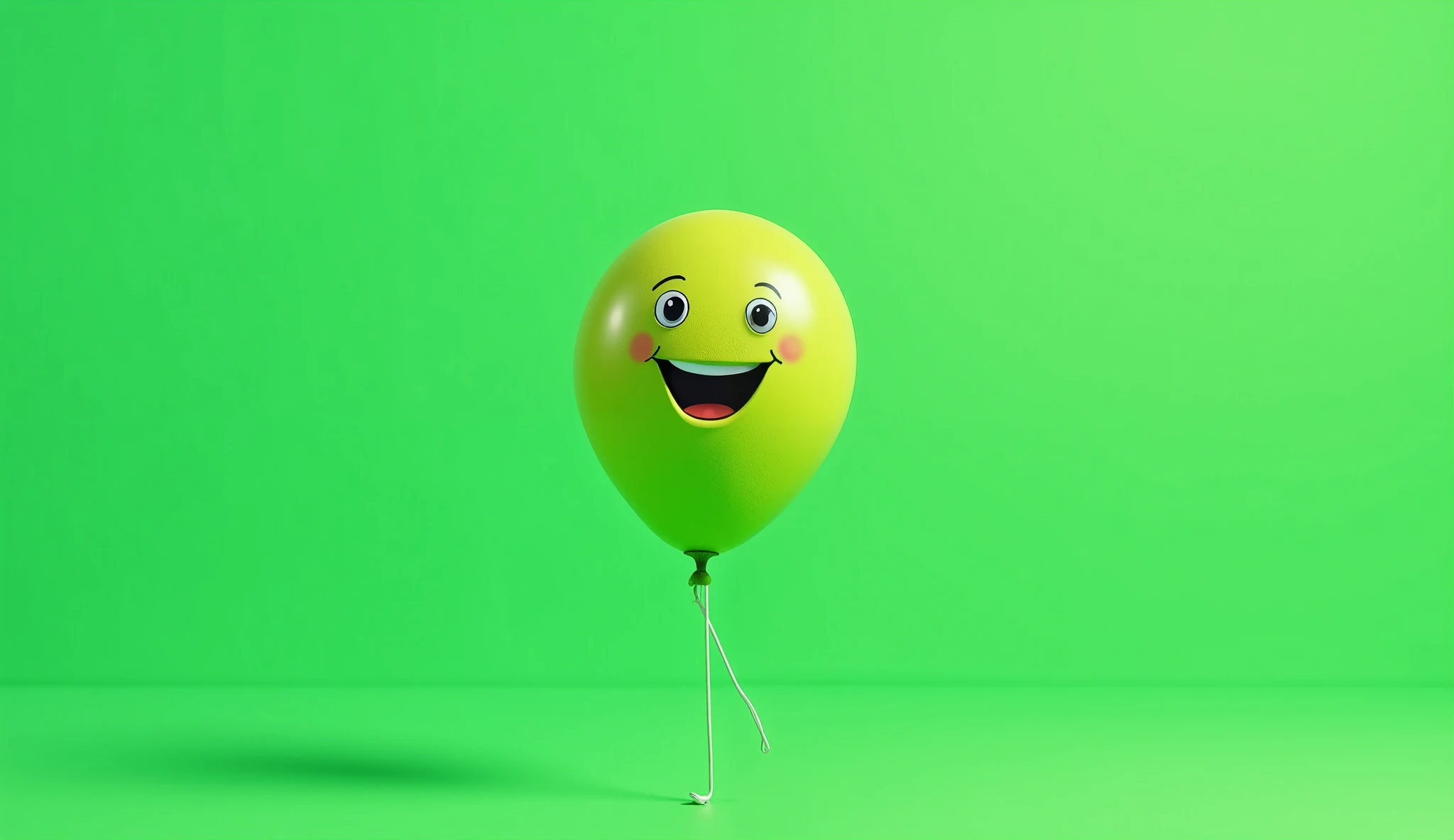 Green Balloon with drawn happy face on green  background