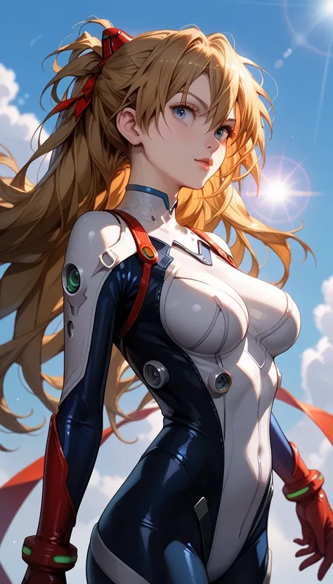 Asula langley, red plugsuit costume Large breasts,clothed,Lens Flare, Large breasts, 