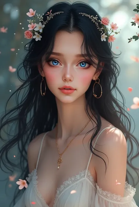 cute princess
pretty
long black hair
dark blue eyes
graceful