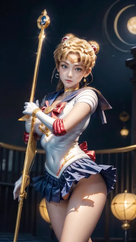 Product quality,  beautiful Japanese woman,  positive for home,smile,(well-proportion:1.3),(Focus on thighs),(Taimo emphasis :1.4),(若くて  beautiful Japanese woman,  perfect anatomy),(Sailor Warrior Sailor Moon costume),(The city and the full moon:1.3),(univ...