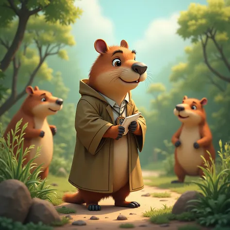 Create an animated capybara biologist with his robe