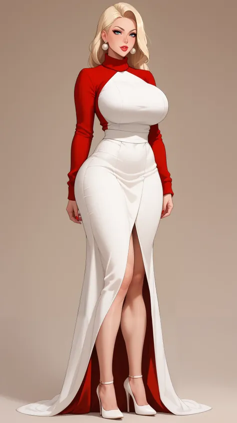club,3 flight attendants, stand in a row , model body,Tall and straight,  Long Legs,Big Breasts!Big Breasts!Big Breasts! super huge  ! Big Butts!Exquisite accessories , red high-neck tight sweaters ,white silk, long skirt , sexy high heels。