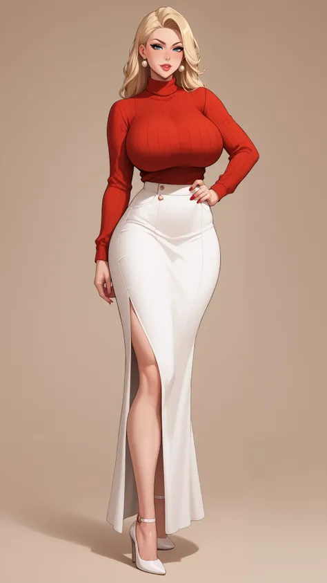 club,3 flight attendants, stand in a row , model body,Tall and straight,  Long Legs,Big Breasts!Big Breasts!Big Breasts! super huge  ! Big Butts!Exquisite accessories , red high-neck tight sweaters ,white silk, long skirt , sexy high heels。