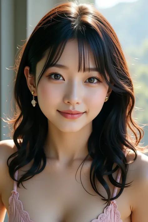 realistic, hyper-realistic, hyper-realistic, black hair, pupils sparkling, light smile, Ultra-realistic, Surrealism, Realism, Hyperrealism, photorealistic, f/2.8, UHD, accurate, anatomically correct, textured skin, super detail, high details, high quality,...