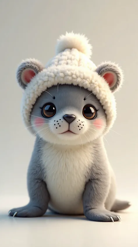 Please make me the worlds cutest baby Seal , cute Baby Seal  , Baby Seal , higres, photorealistic, 8k, baby Seal  has a cute hat on with the ears