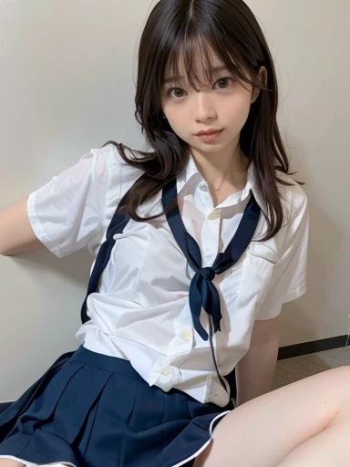  frightened expression, ( frightened expression), (( frightened expression)), ((( frightened expression))),   middle school student ,  school uniform,((())), without makeup, Hi-Res, professional photo shoot, Hi-Res, Tiny Breasts ,, slim, Please show me, Op...