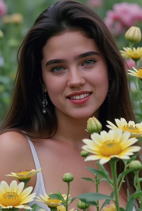   Masterpiece,      Top Quality,   Jennifer Connelly when she was young  ,   Her body is reflected in the movie-like lighting  , 8k,       Wide-angle photography      ,     shiny long black hair  ,  Light-colored eyes ,
She might be naked  , She's peeking ...